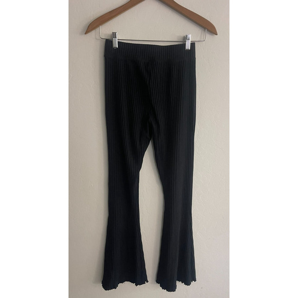 Nike S High Waist Black Pants Ribbed Flare Stretch Knit Pull On Active Yoga - Picture 7 of 8